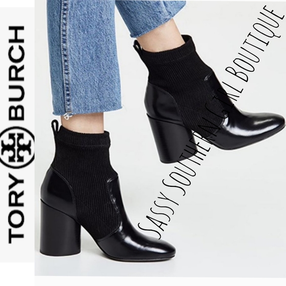 🆕⭐TORY BURCH black patent leather and cord ankle boots - Picture 2 of 16
